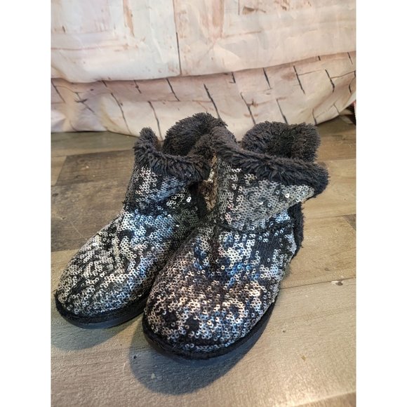 Sonoma black sequin youth plush boots 12 - Picture 1 of 5